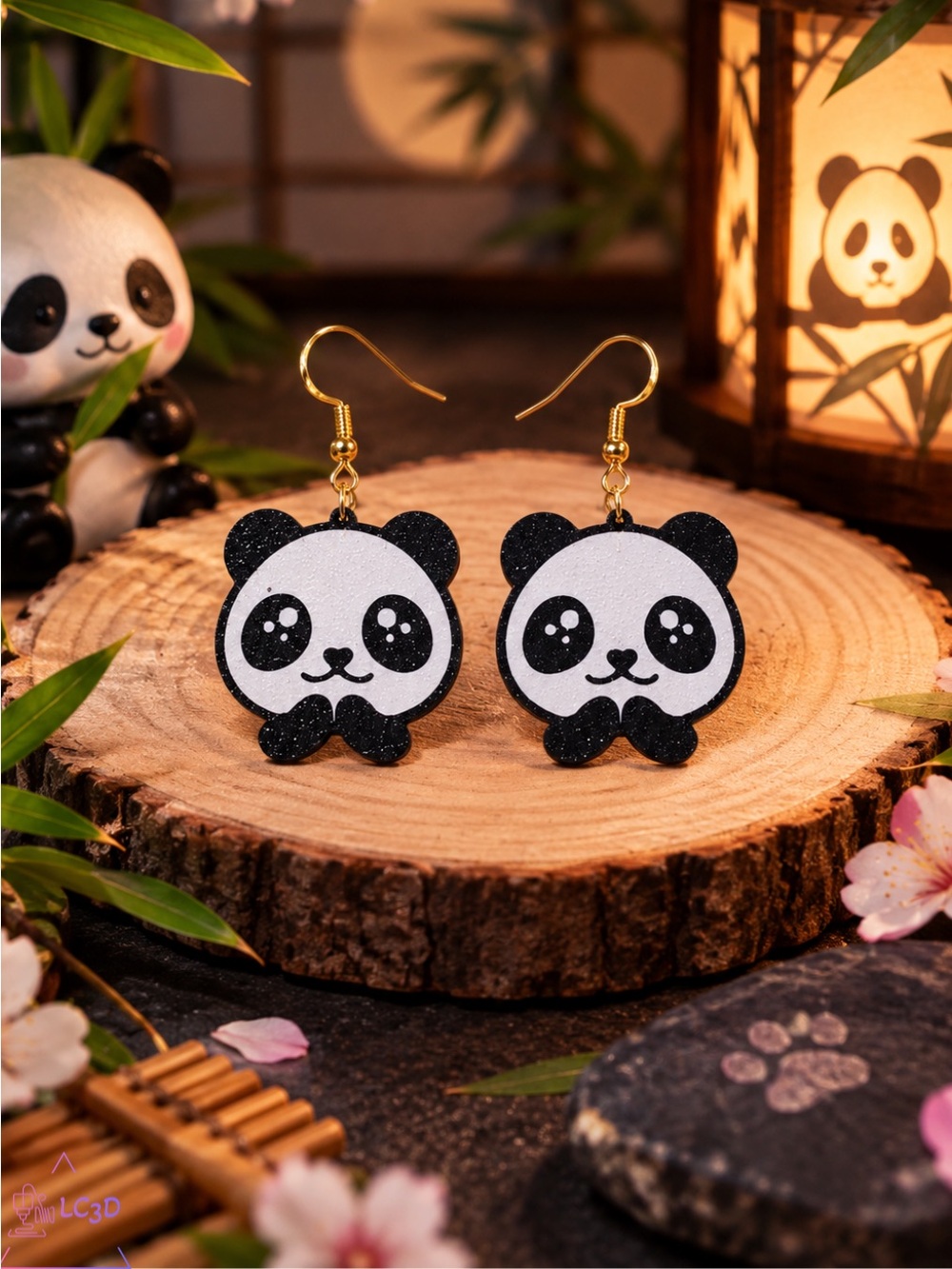 Adorable Panda Face Kids Earrings - Black & White